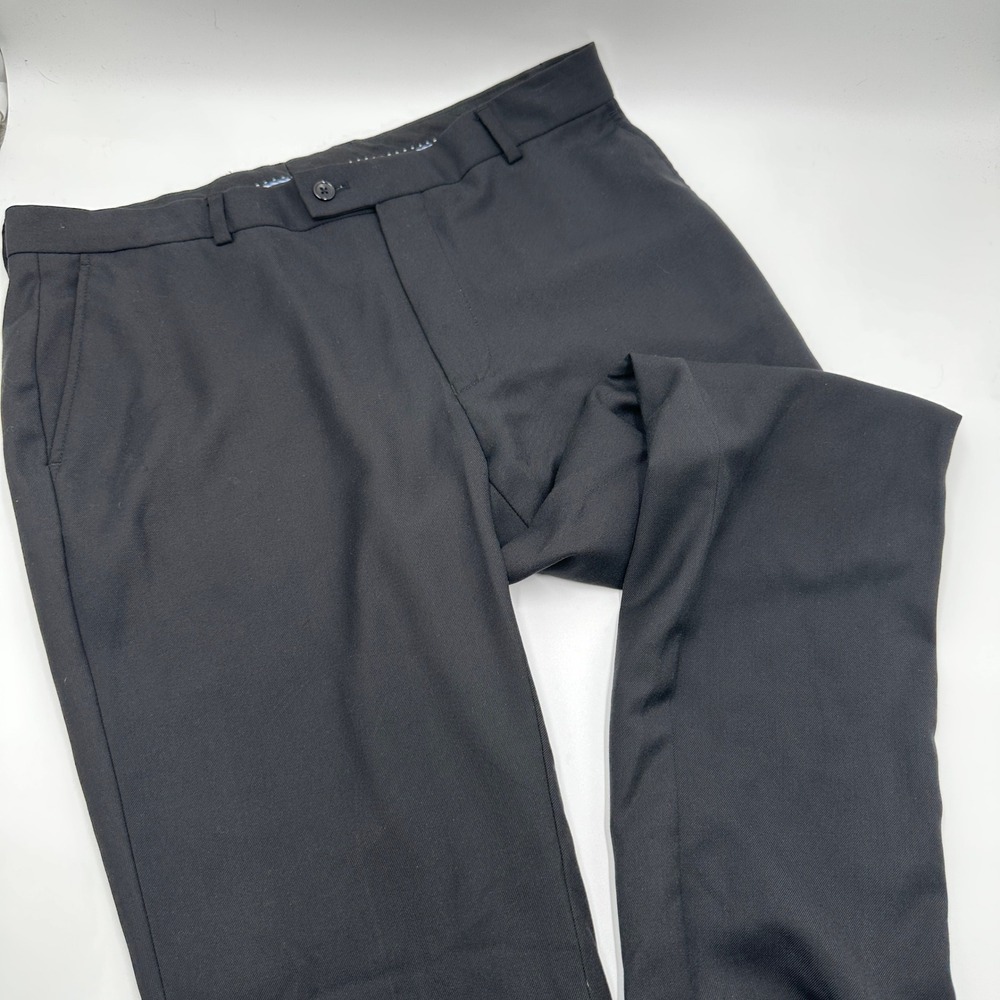 Vitarelli Dress Pants Mens 34L Black Excellent Flat Front Formal Trousers Italy